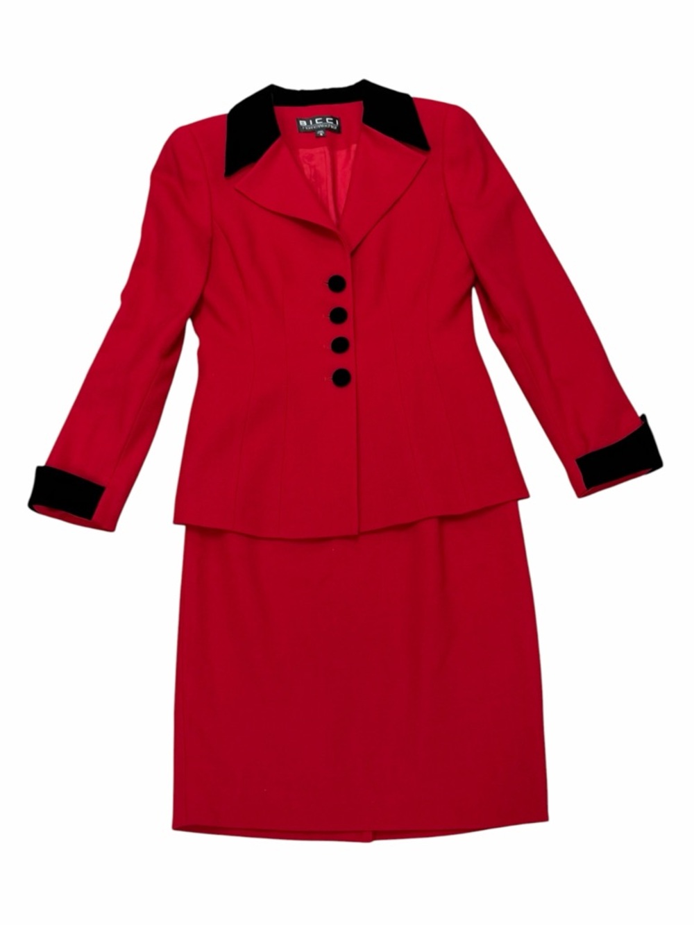 Red Two-Piece Jacket & Skirt Suit